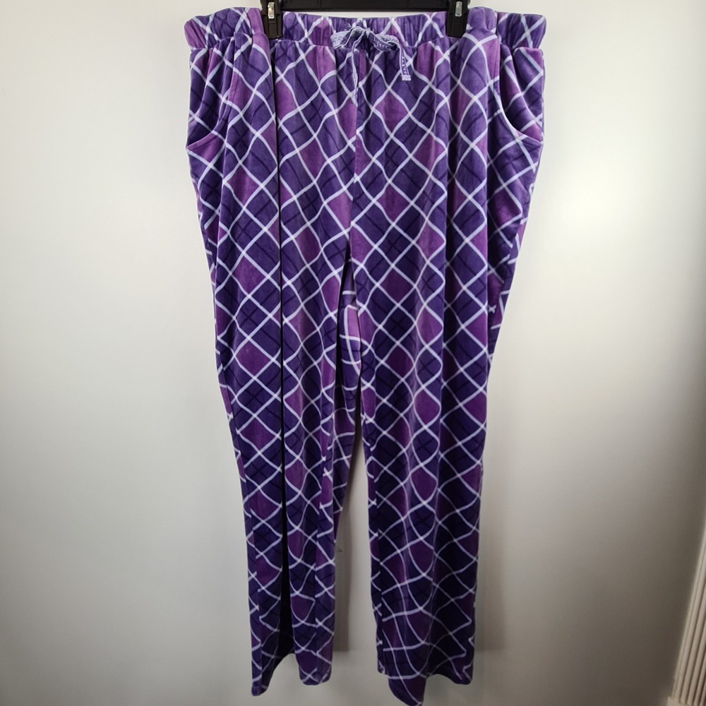Muk Luks Womens Purple Velour Pajama Set Long Sleeve T3X Plus Size Lounge PJs - Picture 7 of 13